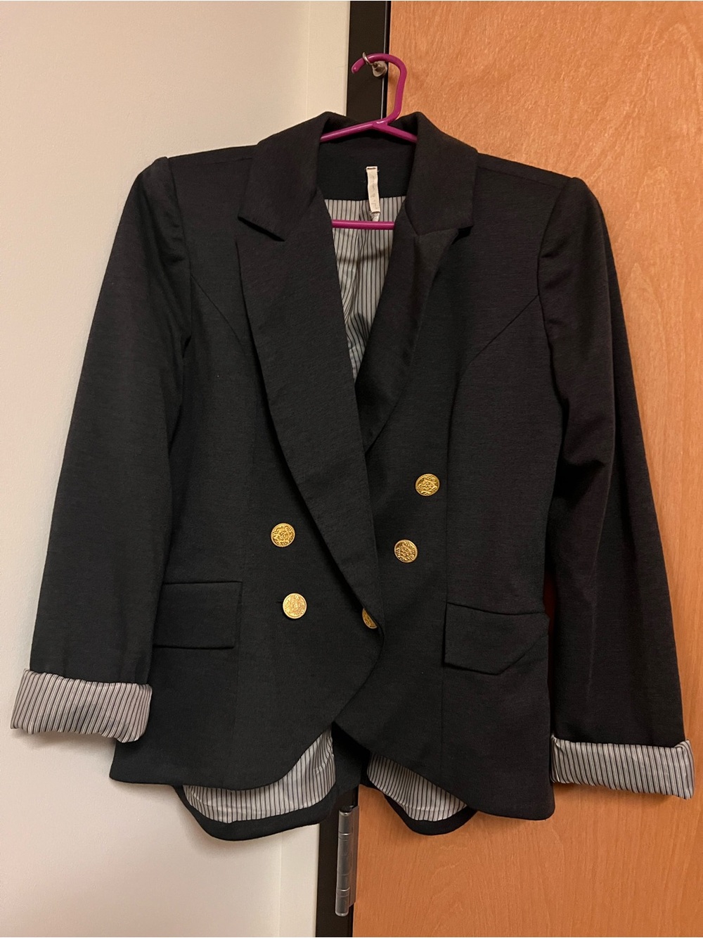 Black Double-Breasted Women's Blazer with Gold Buttons